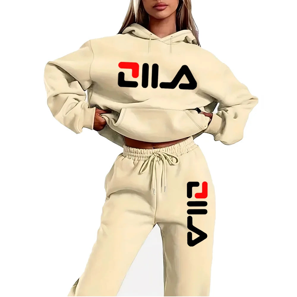 Women's Tracksuit Quality Two Piece Set for Women Fashion Jogging Sweatshirt Suit Drawstring Sports Daily Hooded